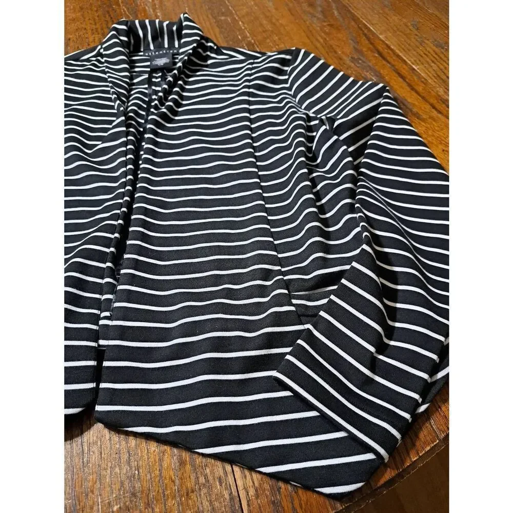 New Large Attention Black White Stripe Long Sleeve Open Front Cardigan Blazer NW
